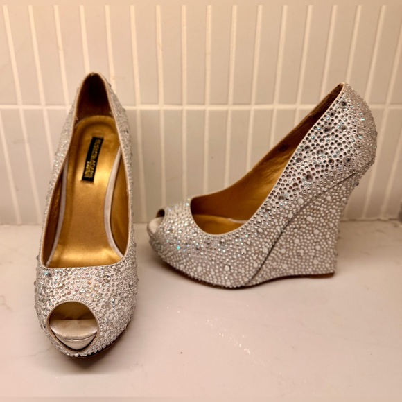 Benjamin Adams Shoes - Benjamin Adam's Cali Swarovski Crystal Encrusted Peep-toe Wedding Wedges. Sz 8.5